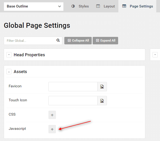 inserimento custom javascript page settings